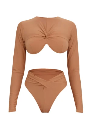 Cheap Andrea Iyamah Akacia Nude Long Sleeve Bikini