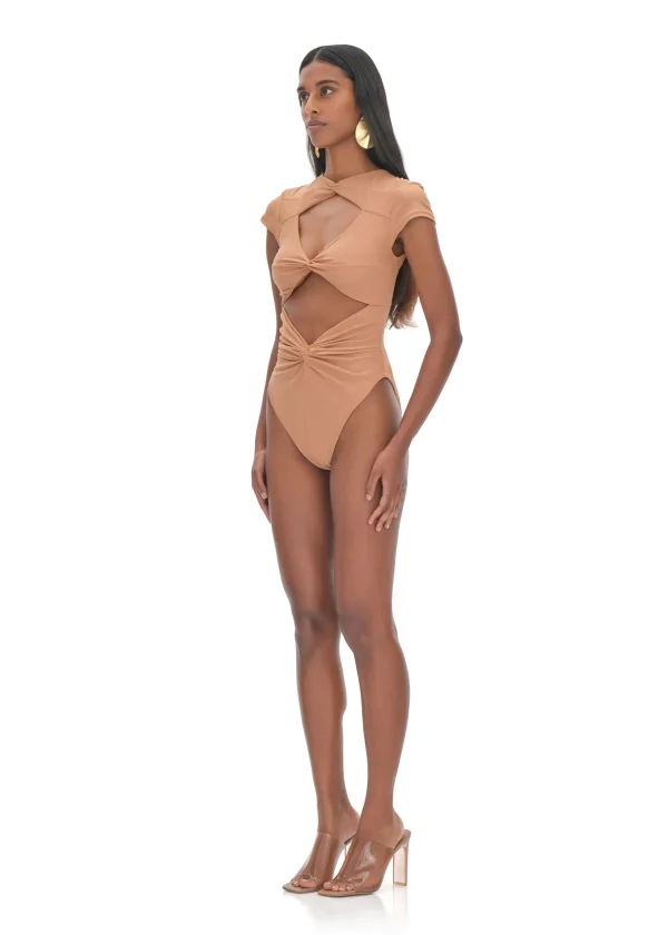 Shop Andrea Iyamah Aluna Nude One Piece Swimsuit
