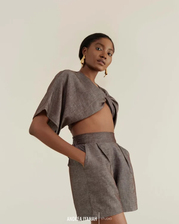 New Andrea Iyamah Eti Ash Grey Crop Top