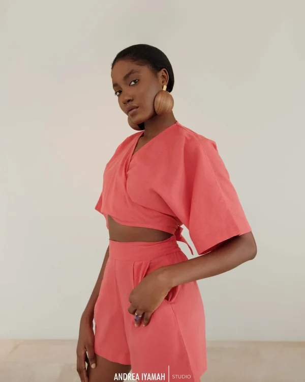 Shop Andrea Iyamah Eti Coral Shorts