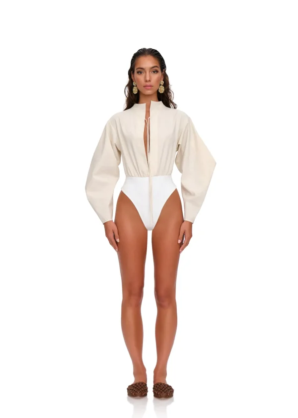 Cheap Andrea Iyamah Lino Bodysuit-Limestone