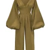 Shop Andrea Iyamah Nia Culotte Olive Jumpsuit
