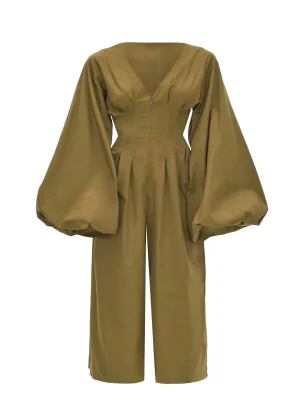 Shop Andrea Iyamah Nia Culotte Olive Jumpsuit