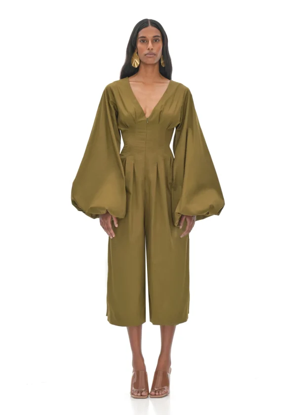 Shop Andrea Iyamah Nia Culotte Olive Jumpsuit