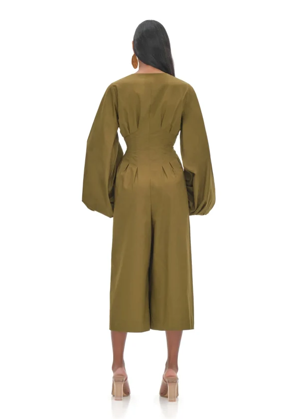 Shop Andrea Iyamah Nia Culotte Olive Jumpsuit