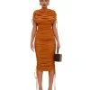 Sale Andrea Iyamah Ratu Mesh Dress-Caramel