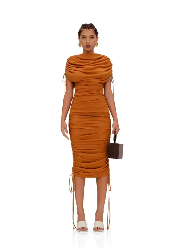Sale Andrea Iyamah Ratu Mesh Dress-Caramel