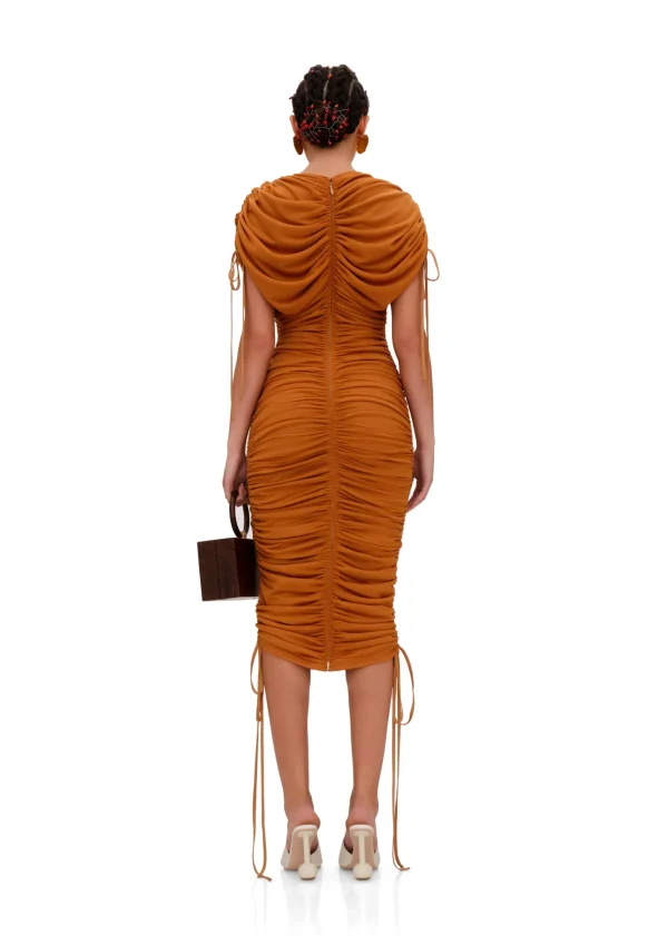 Sale Andrea Iyamah Ratu Mesh Dress-Caramel