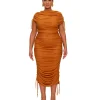 Sale Andrea Iyamah Ratu Mesh Dress-Caramel