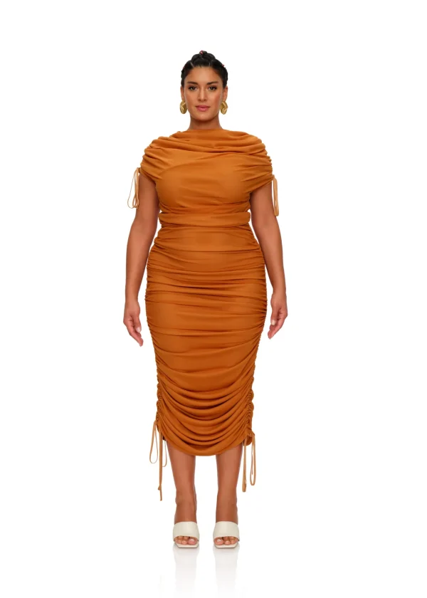 Sale Andrea Iyamah Ratu Mesh Dress-Caramel